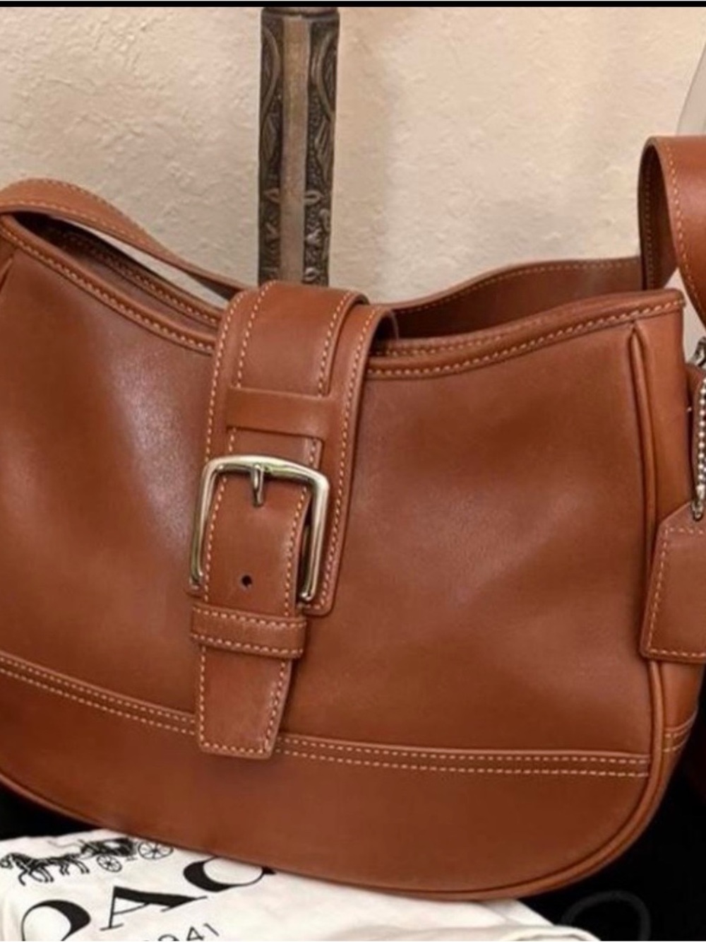 Coach Saddle Shoulder Bag in Warm Tan Leather with Buckle